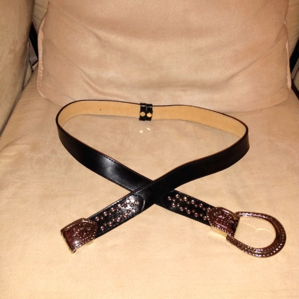 Vintage Leather Black Silver western womens belt size medium